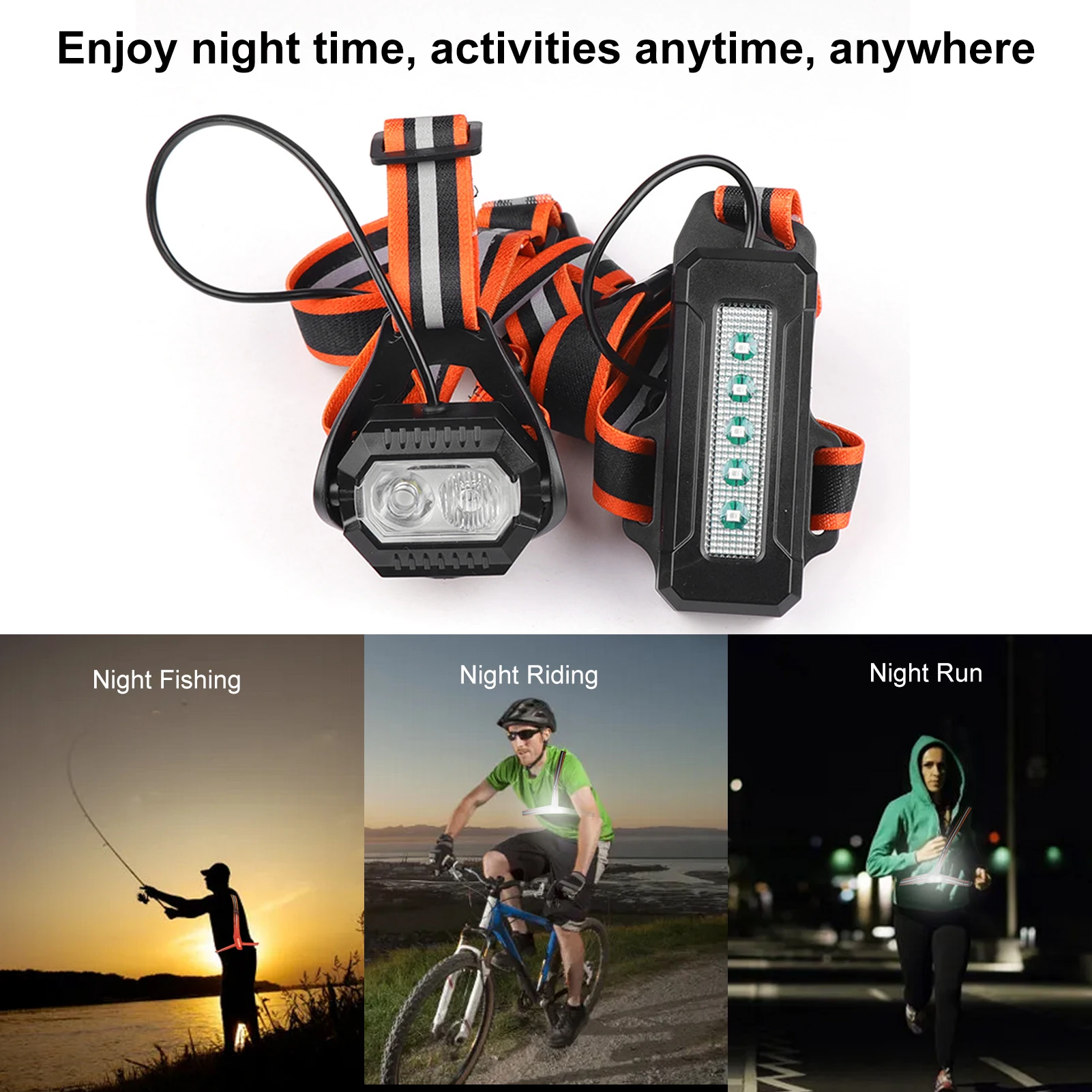 ABS Reflective Chest LED Running Light 3 Modes Rechargeable 500LM Built-in 2200 mAh Battery IPX4 Waterproof for Hunting Jogging