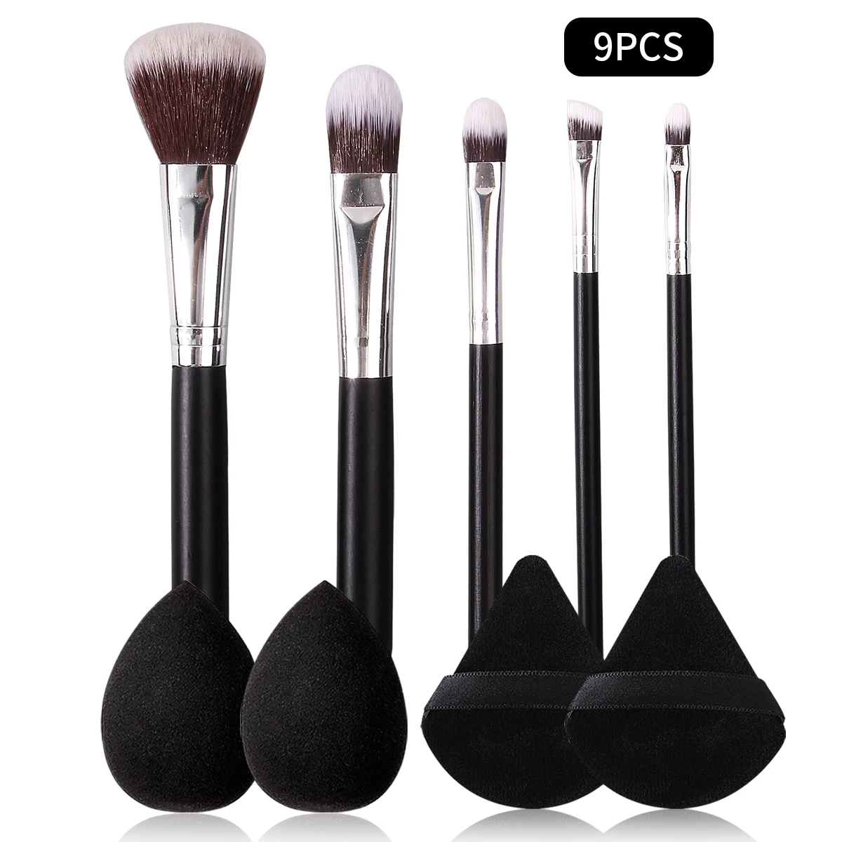 9PCS Makeup brush set, loose powder brush, eyeshadow brush, makeup set brush + non-sticking powder sponge egg powder puff