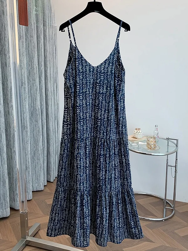 Summer Unique Beautiful Floral Print Long Dr Women's Strapl Dr A-Line Silky Smooth Comfortable to Wear Casual Sle