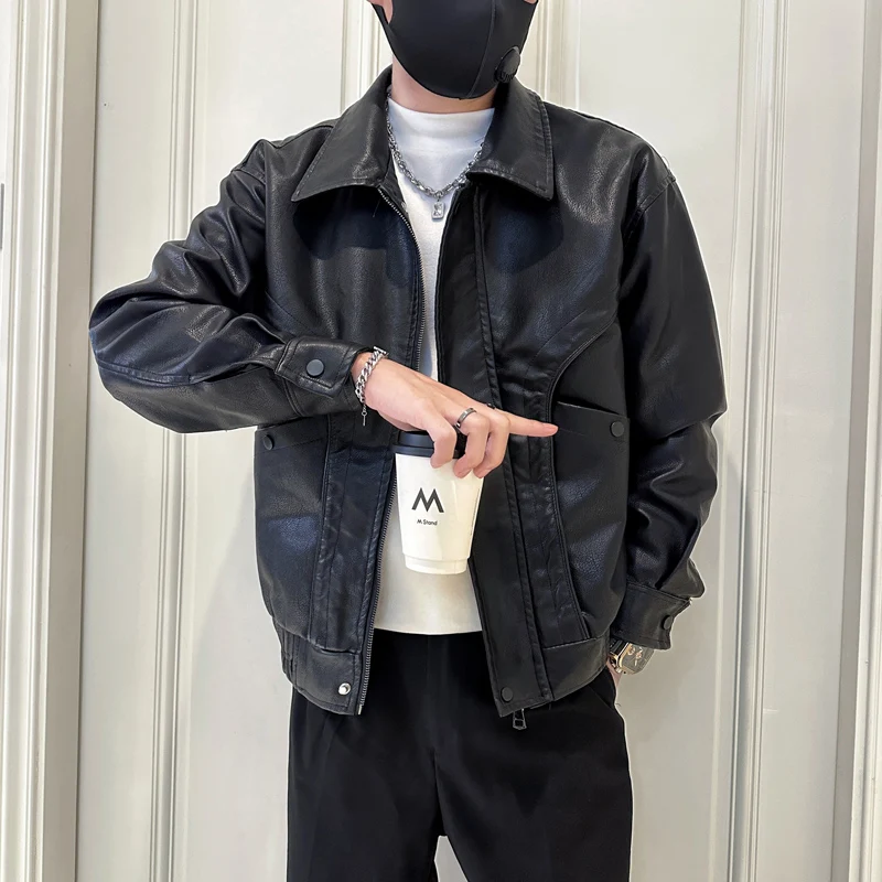 

Мужская повседневная куртка-косуха из искусственной кожи, новая весенне-осенняя коллекция, модная брендовая кожаная куртка с подкладкой и застежкой-молнией