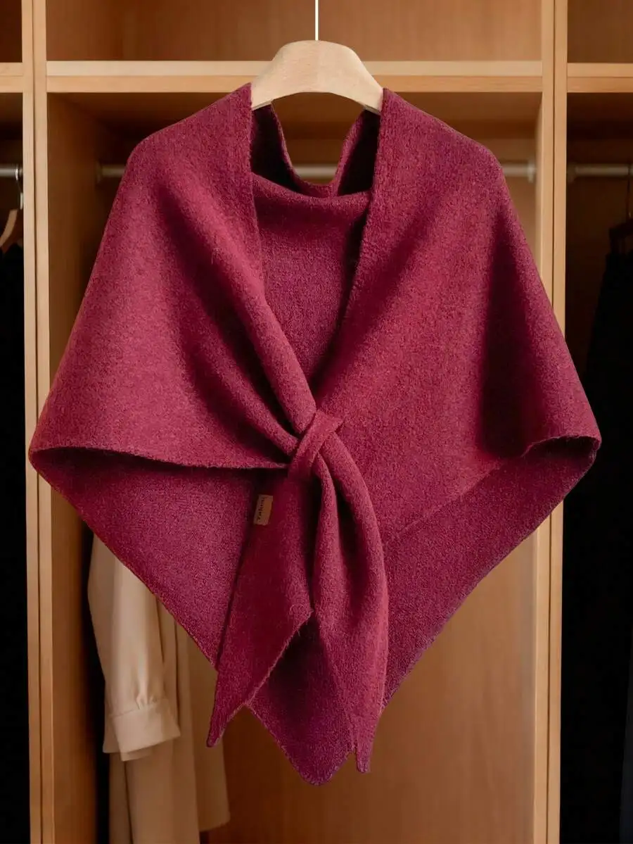 

Women Oversized Knitted Poncho Shawl Soft Cashmere Blend Solid Color Wrap For Spring Autumn Winter