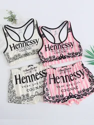 Summer Shorts Set for Women 2 Pieces Sleeveless Pajamas Sleepwear Set Outfits Cute Letter O-Neck Crop Top and Shorts for Femme