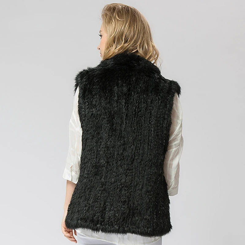 VT802 16 Colors Woman Girl Real Rabbit Fur Vest Jacket Spring Winter Warm Genuine Rabbit Fur Knit Coat Vest Black Beige