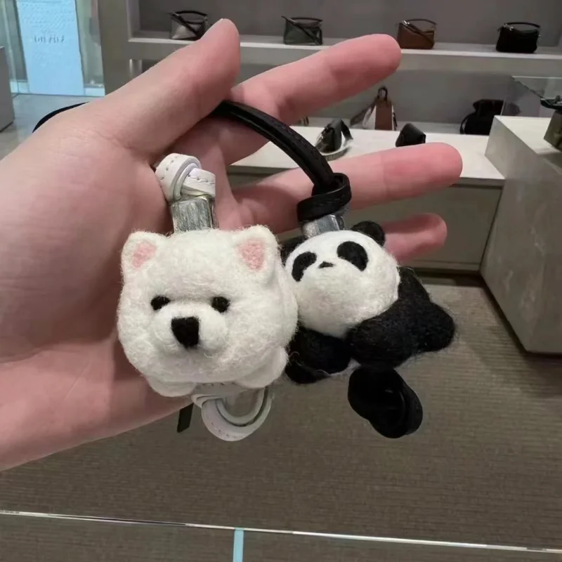 

Felt Otter Sea Lion Panda Pendants Cowhide Rope Bag Pendant Car Key Chain Home Decoration Poodle Elephant Koala with Gifts Box