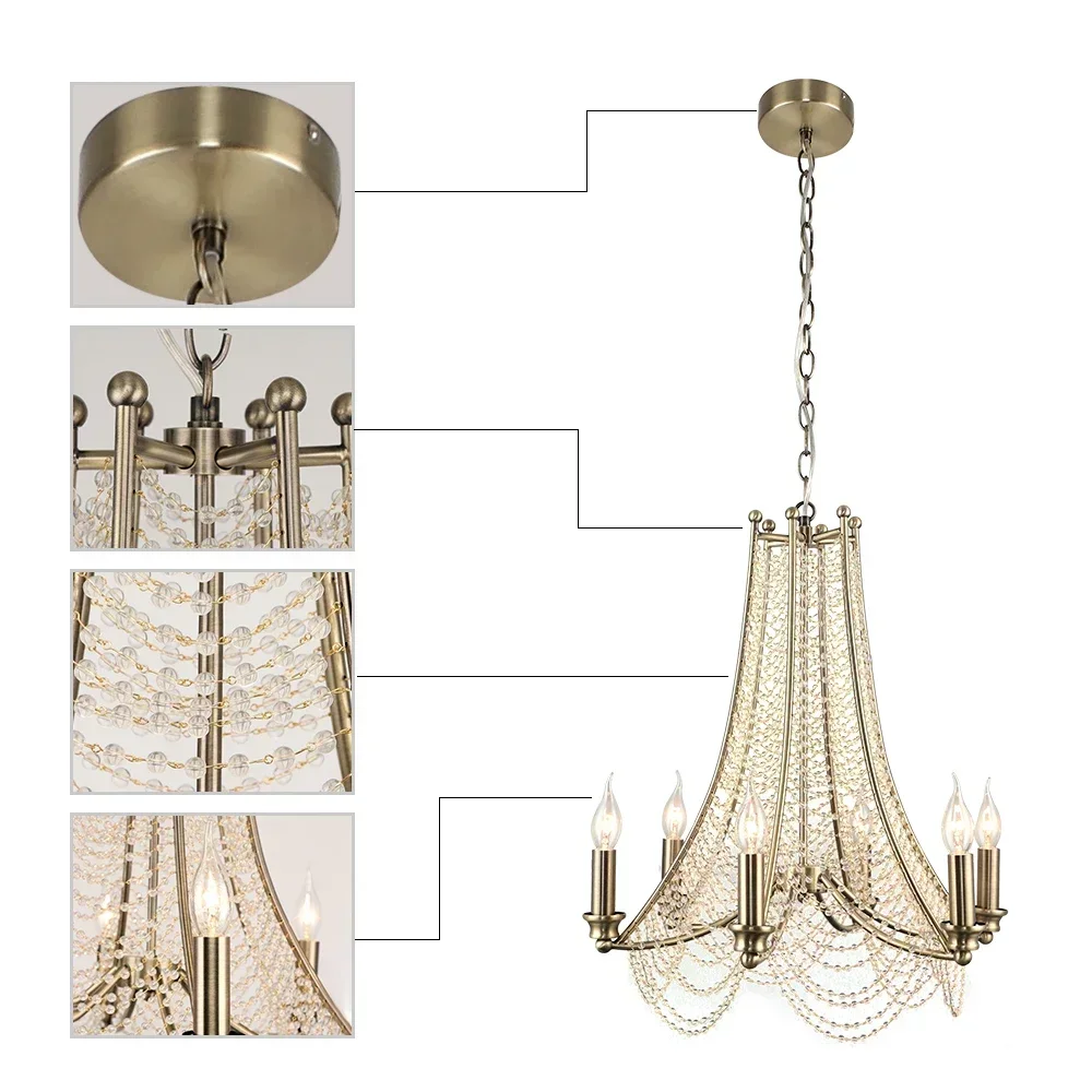 Modern luxury crystal chandelier candlestick 6*E14  villa living room bedroom home hotel hall decor lighting with bulb
