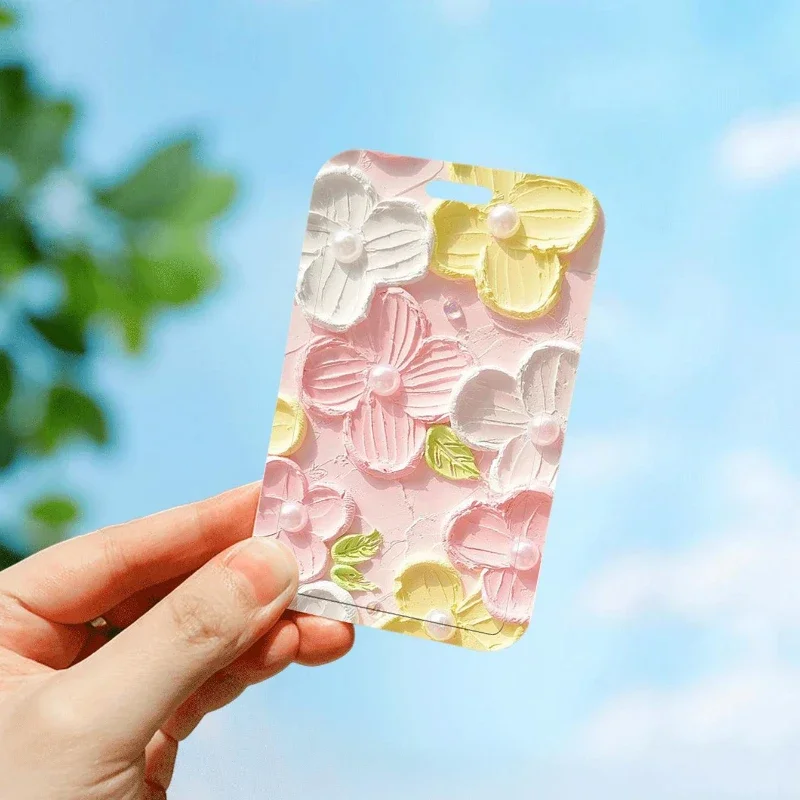 Porte-cartes à motif de fleurs pour la protection des cartes de bus, couverture de carte d'identité d'étudiant, porte-carte photo K-pop, belle couverture de repas et de porte