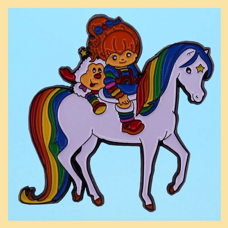 Little Girl Andrainbow Horse Cartoon Figure Brooch  Anime Badges Collecting Creativity  Enamel Pins Children Fashion Gift