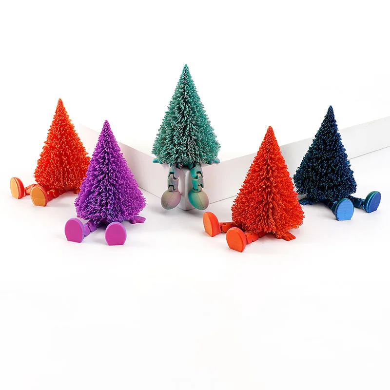 

3D Printed Christmas Tree Figurines Multi-joint Movable Legs Decoration Crafts Home Office Desktop Decoration Gifts