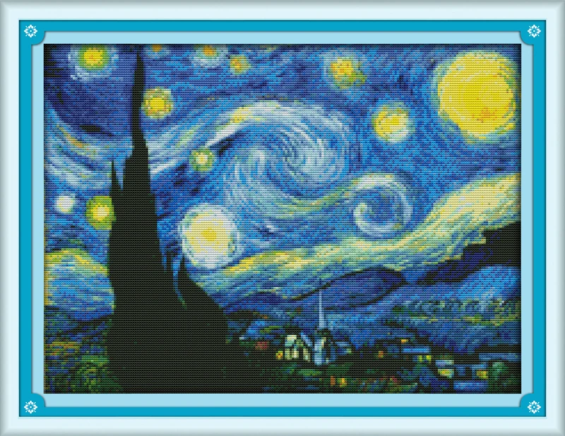 

Vincent van Gogh's starry night cross-stitch drawing in living room and bedroom, 11CT 14CT hand-embroidered