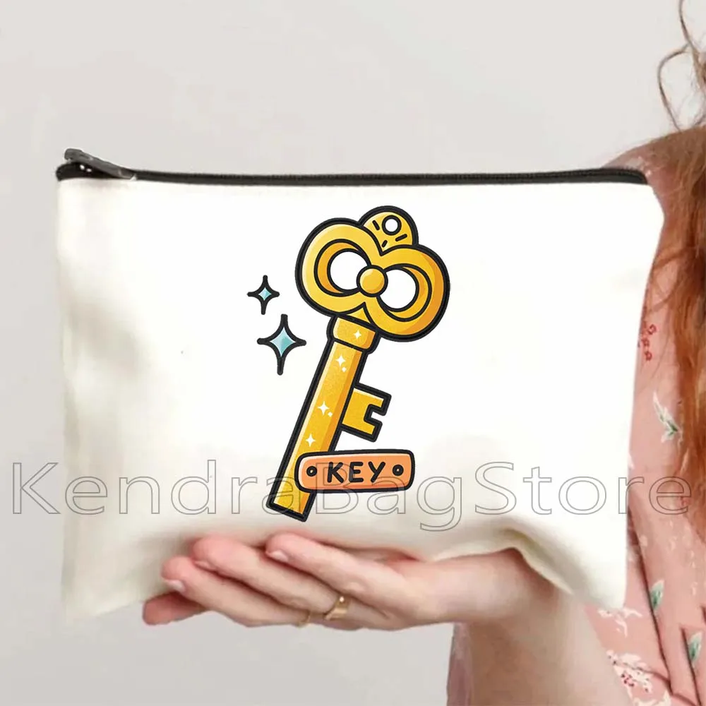 

Chic Colorful Key Print Canvas Travel Storage Lipstick Toilet Cosmetic Makeup Bag Pencil Case Zipper Pouch Key Coin Purse Gifts