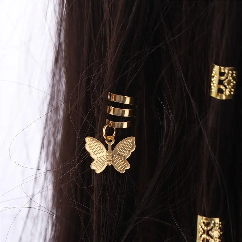 

20Pcs Butterfly Hollow Out Hair Ring Hair Braiding Dread Locks Dreadlocks Beads Charm Metal Cuff Clips Hair Braid Tubes Women