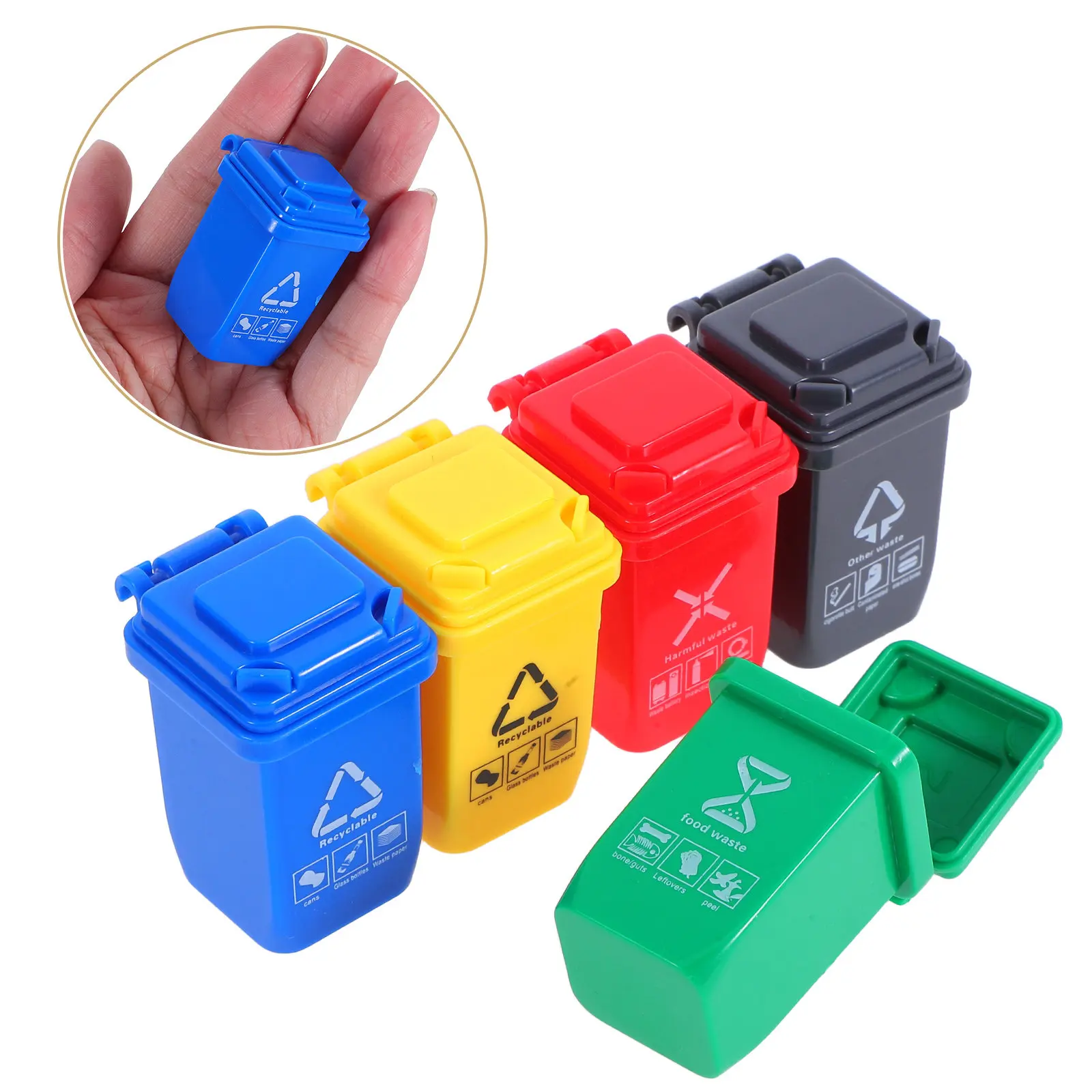 

5Pcs Mini Garbage Can Miniature Trash Bin Simulation Garbage Sorting Bin Small House Scene Decor Mini Trash Can