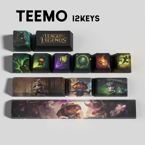 Teemo 리그 오브 레전드 키캡 게임 키캡, OEM 프로필, PBT 염료 서브 키캡, 12 키  Best5