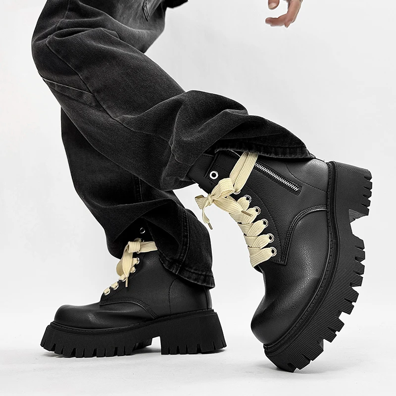 Botas de motocicleta masculinas da moda de rua plataforma designer botas de tornozelo para homens estilo britânico preto sapatos de ferramentas homem botas de motociclistas