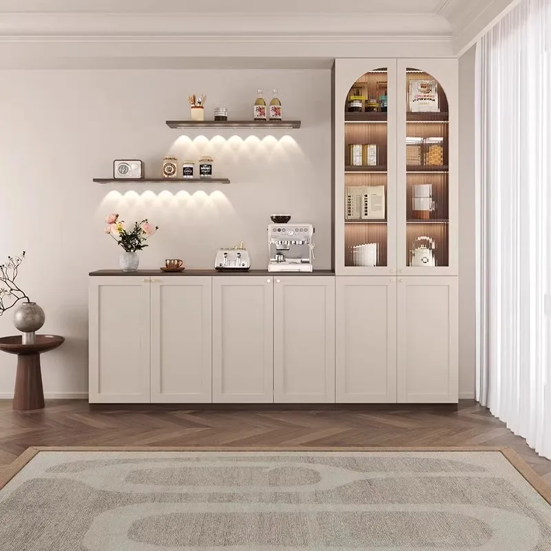 

French retro style solid wood restaurant side cabinet small apartment storage cabinet, integrated against the wall