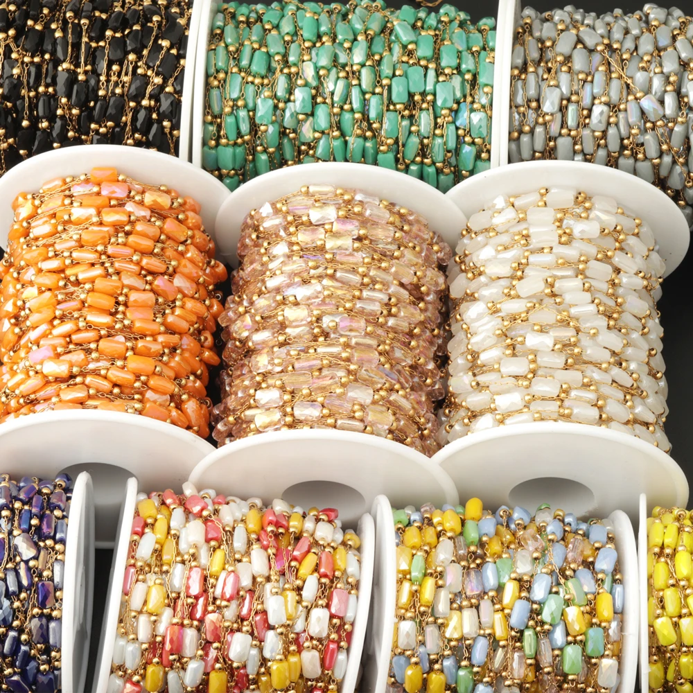 

5Meter Stainless Steel Crystal Glass Beaded Chain for DIY Handmade Bracelet Necklace Jewelry Making Crafts