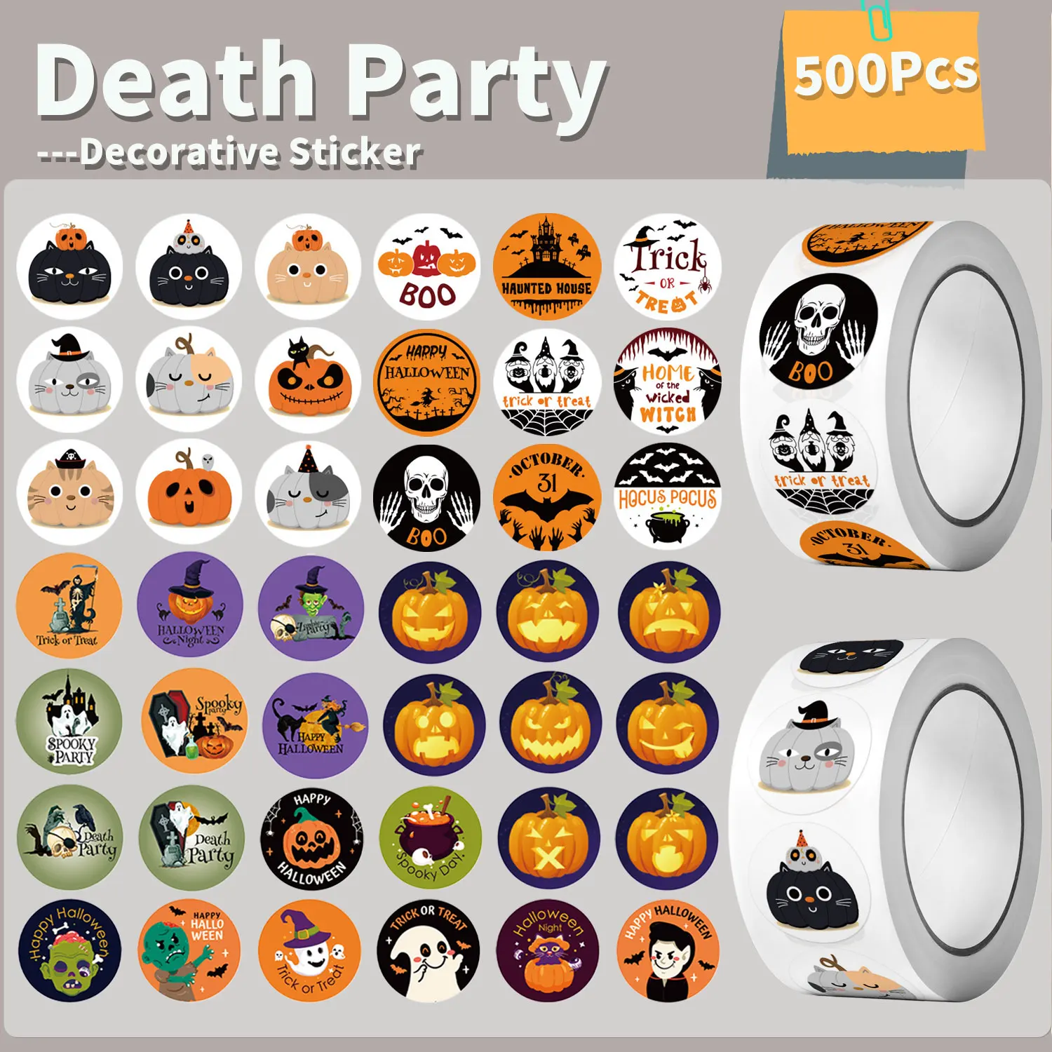 500Pcs Round Roll Cartoon Halloween Trick or Treat Pumpkin Stickers 2.5cm/1'' DlY Craft Decor Scrapbook Labels Gift Sealing