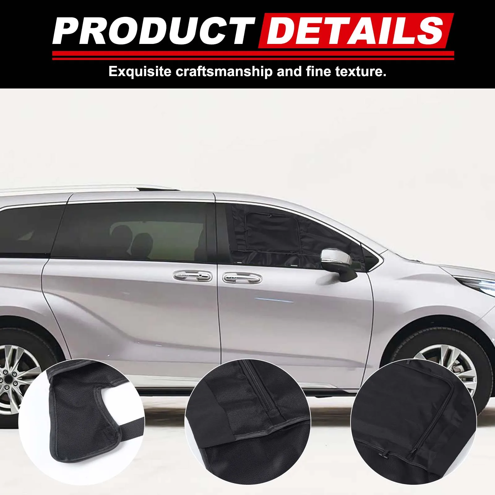 For Toyota Sienna 2021-2026 Car Front Rear Door Window Sunshade Net Insect Prevention Net Removable Cover Accessories