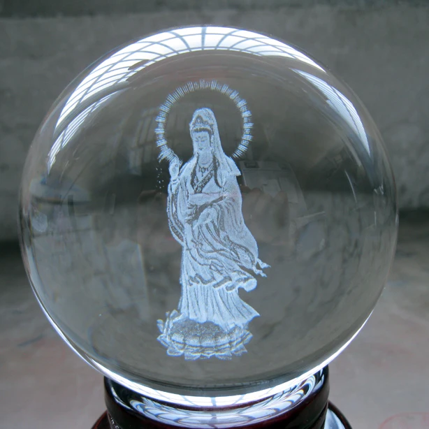 

Wholesale Buddha # efficacious The town HOME House Talisman Buddhist 3D NANHAI Guanyin Avalokitesvara Buddha Crystal ball statue