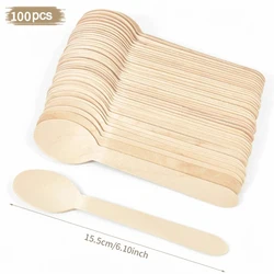 50/100 Pcs Ice Cream Spoon Wooden Disposable Wood Dessert Scoop Western Wedding Party Tableware Kitchen Accessories Tool