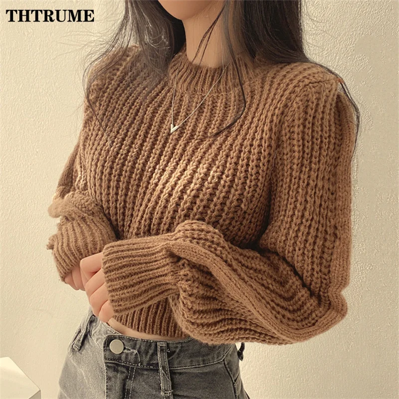 Elegant Solid Autumn Winter Sweaters Fashion Long Sleeve Pink Basic Warm Round Neck Jumpers Korean Casual Communte Knit Pullover