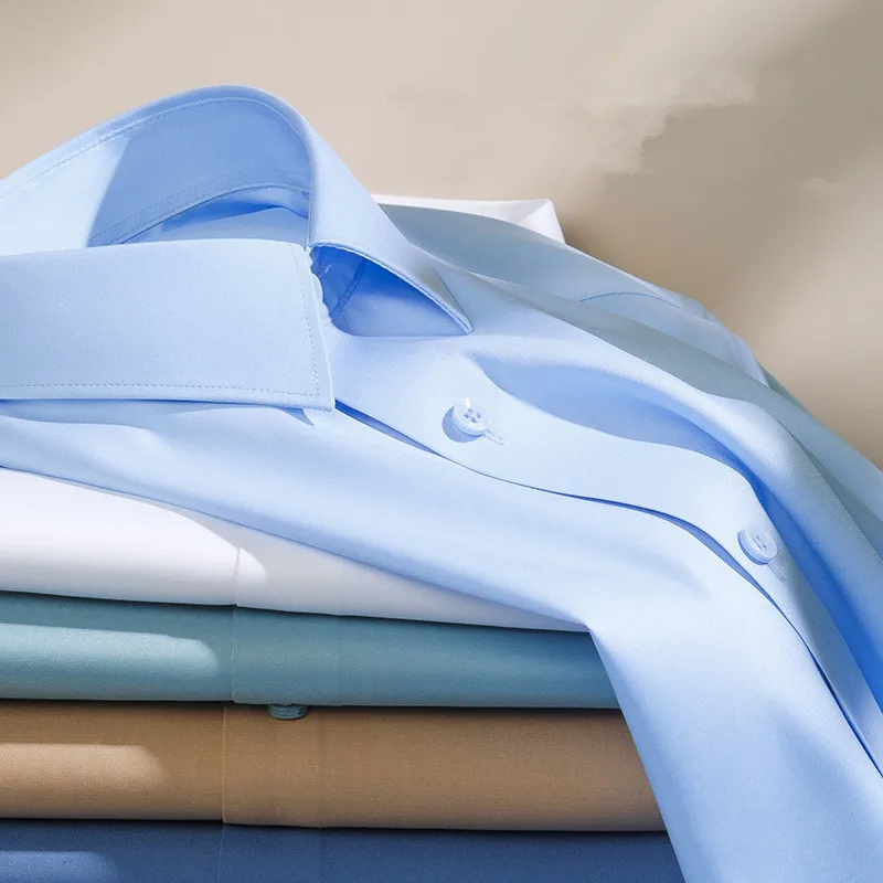 

Oversized S~6XL Mens Solid Color Shirts Long Sleeve Anti-wrinkle Casual Soft Spring Business Formal Social Wedding White Shirts