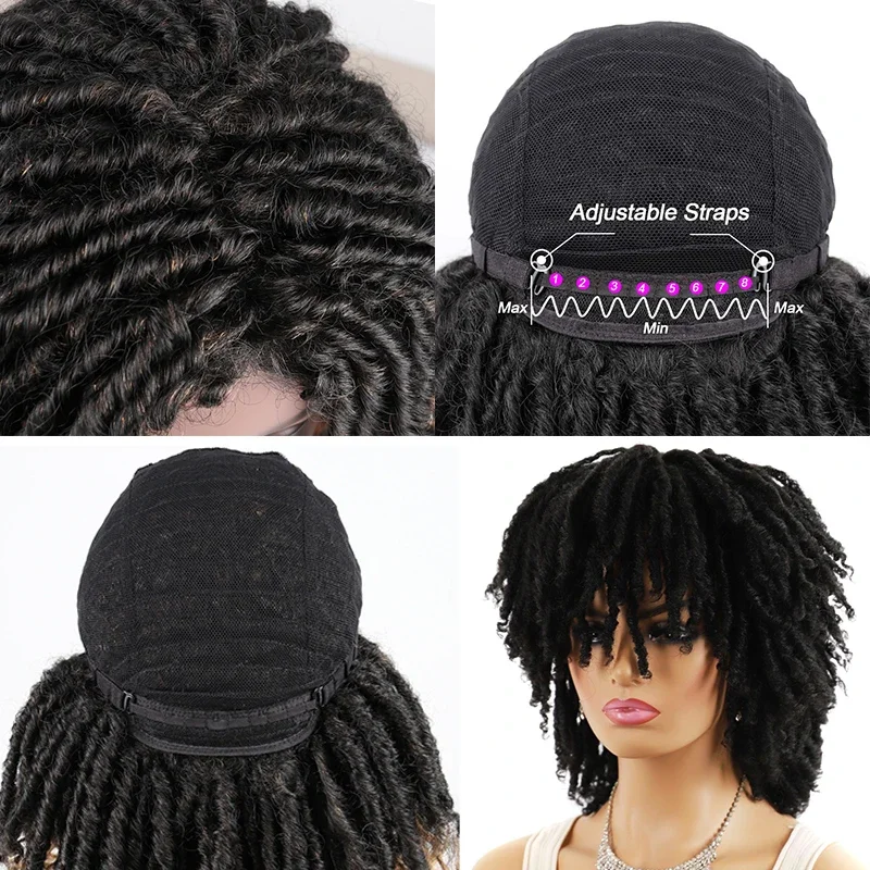 Synthetic Short Braided Wigs For Black Women Dreadlock Wig Faux Locs Goddess Locs Wig Brown Black Afro Curl Braid Hair for Women