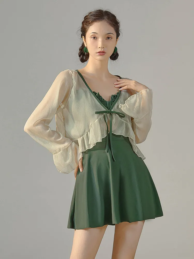 

Новинка 2025: Элитный консервативный женский купальник-накидка Xu Su Su для термальных источников, нейлон, спандекс, полиэстер, V-образный вырез