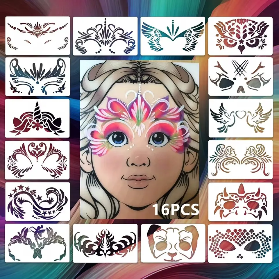 

Многоразовые трафареты для рисования на лице и теле, штампы для боди-арта, инструмент для макияжа на Хэллоуин, трафареты для временных татуировок