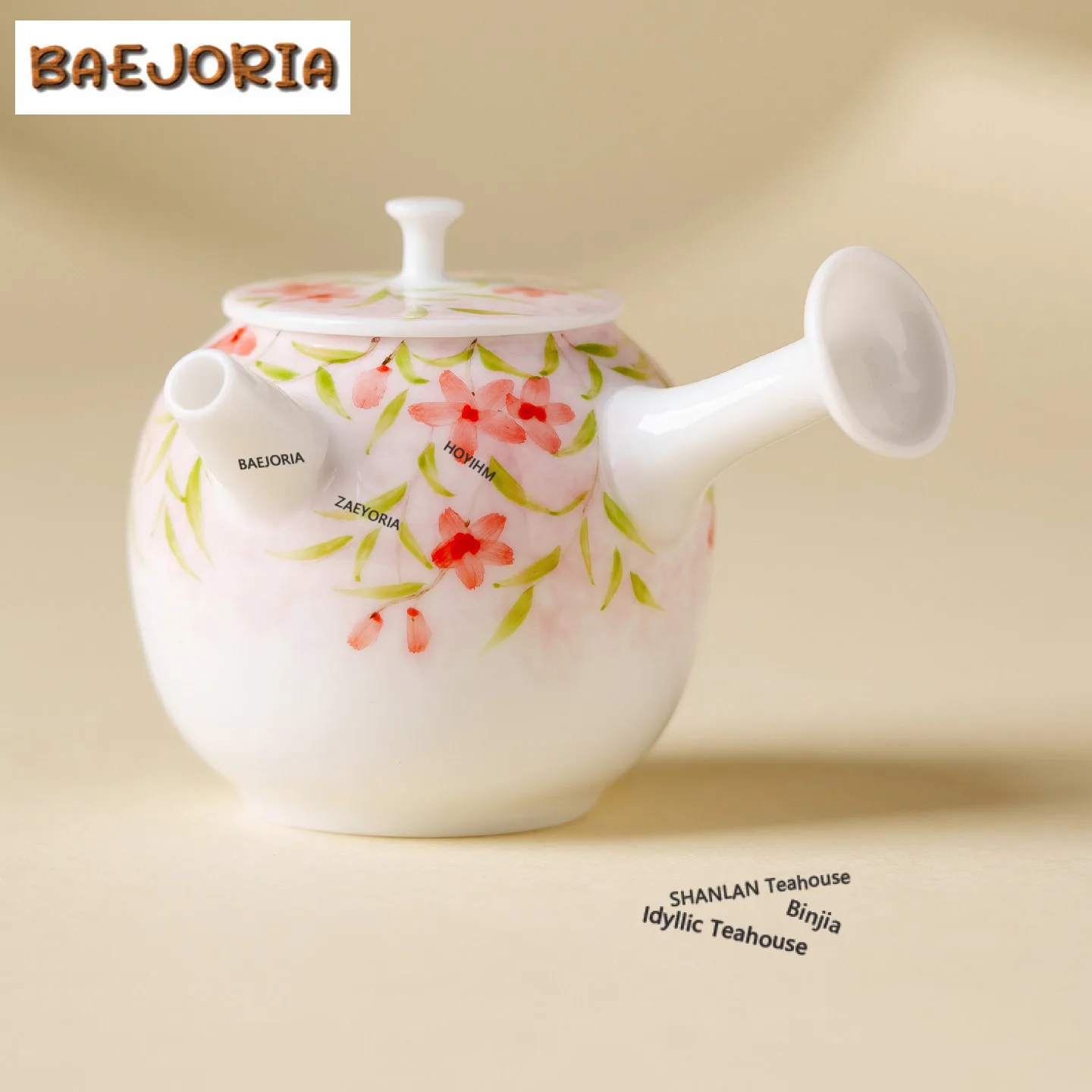 115ml Hand-painted Leaf Vine Pink Cherry Side Handle Teapot Retro Tea Infuser Pot Tea Brewing Kettle With Ball Hole Teaset Craft
