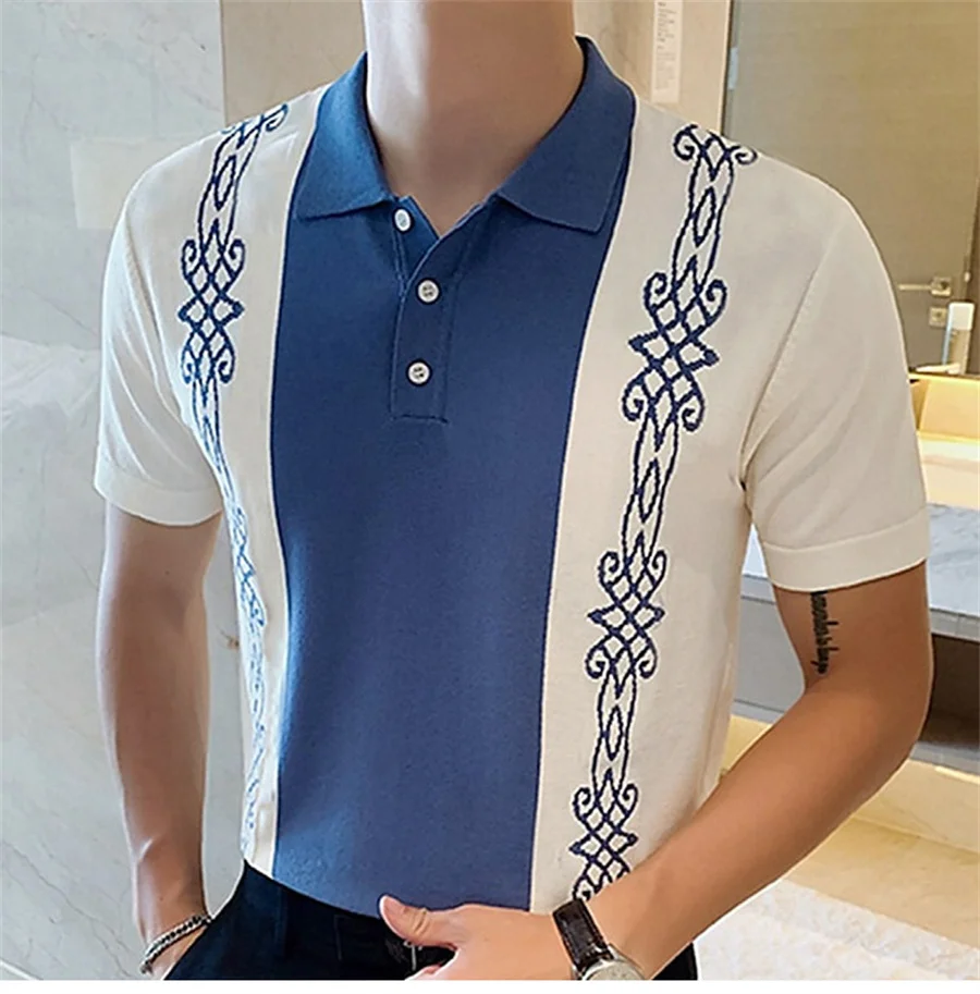 Luxury Men's Polo Shirt Summer Knitted Short Sleeve T- Shirt Men Business Lapel Tops Casual Streetwear Fashion Knitwear Clothing