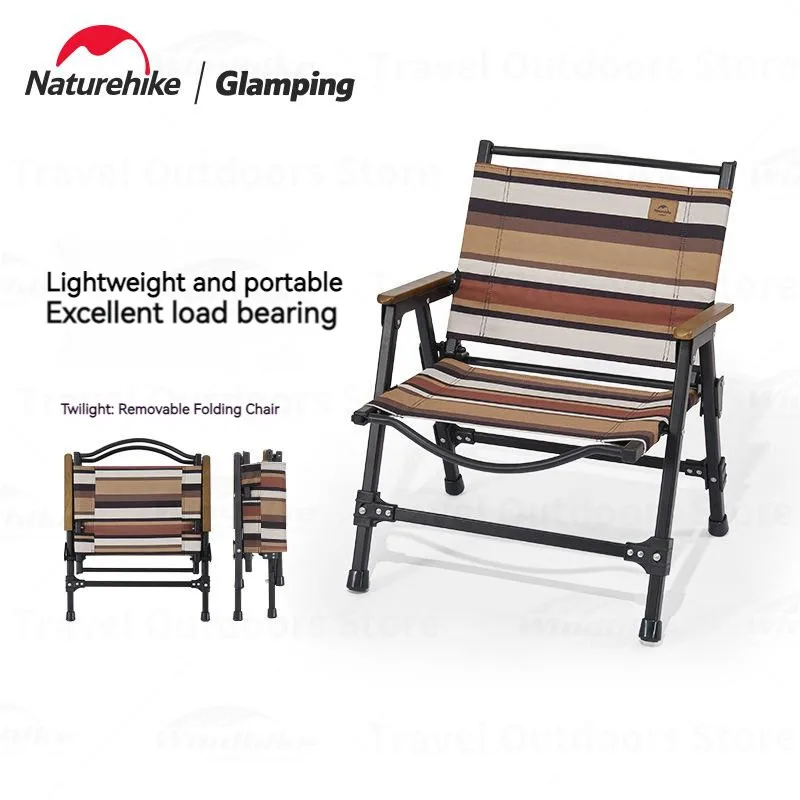 Naturehike Summer Camping Low Chair Outdoor Detachable Folding Chair Aluminum Alloy Wood Grain Fishing Chair 68T Oxford Cloth