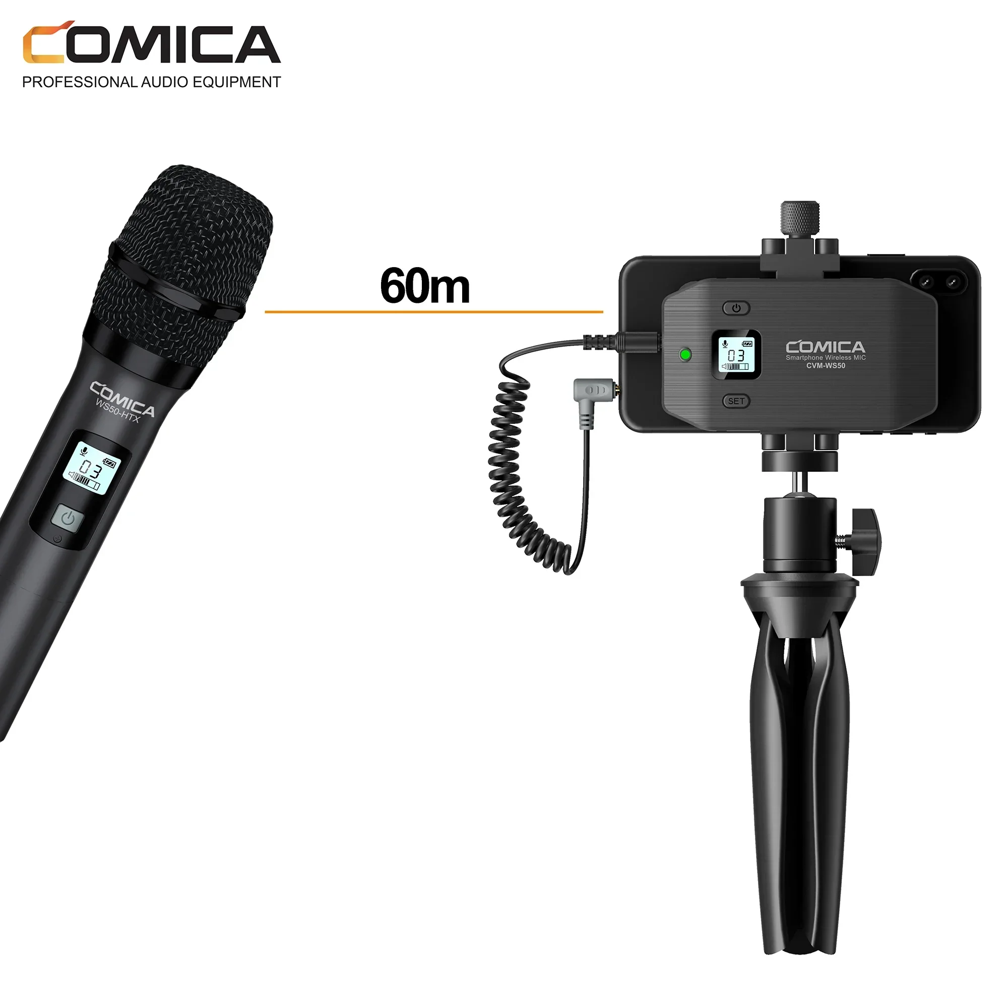 COMICA Professional 6-Channels smartphone wireless microphone with ordinary grip for Mobile Video