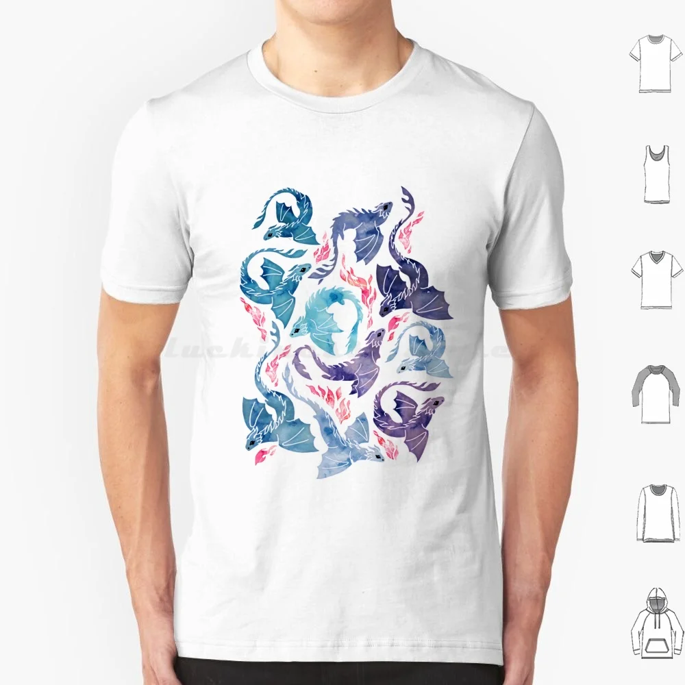 Dragon Fire Turquoise & Purple T Shirt Cotton Men Women Diy Print Adenaj Dragon Flying Fire Breathing Fantasy Fire Flames Red