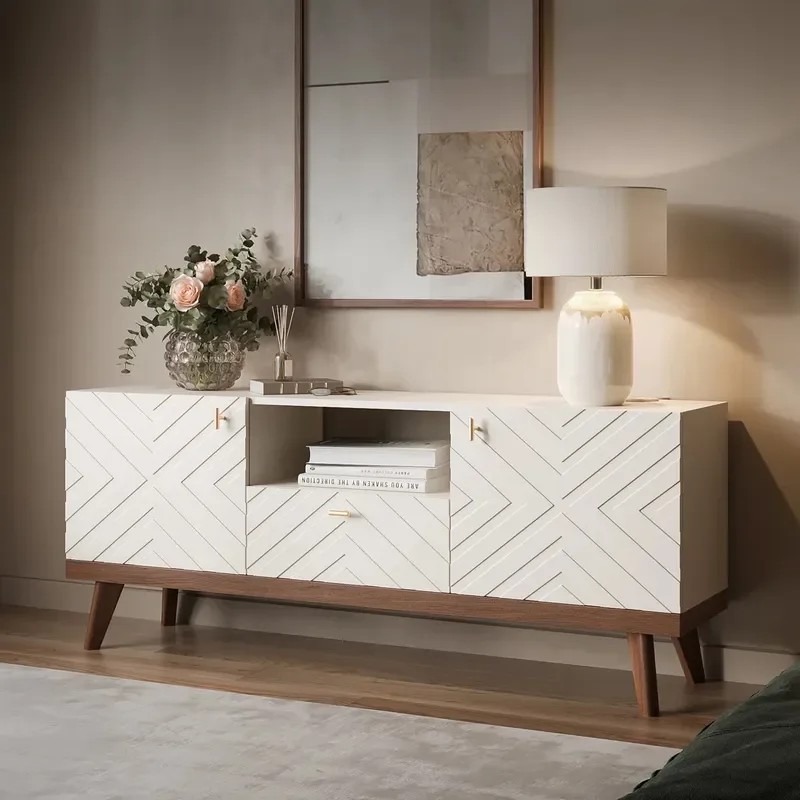 for Modern Simple Multifunctional Cabinet Door Groove Design 2 Doors TV Cabinet for Home Entertainment New Customized