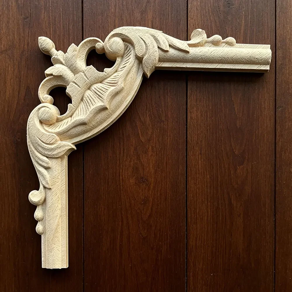 20cm Wood Carved Onlay Appliques Carpenter Frame Decal Furniture Decoration Wooden Crafts Decorative Flower Ornament