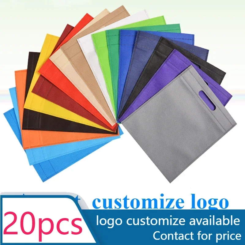 

20 pieces Custom Logo Flat Non Woven Bag Shopping Bag Cloth Bag For Clothing Wigs One Color Double Sided Printing Design Logo