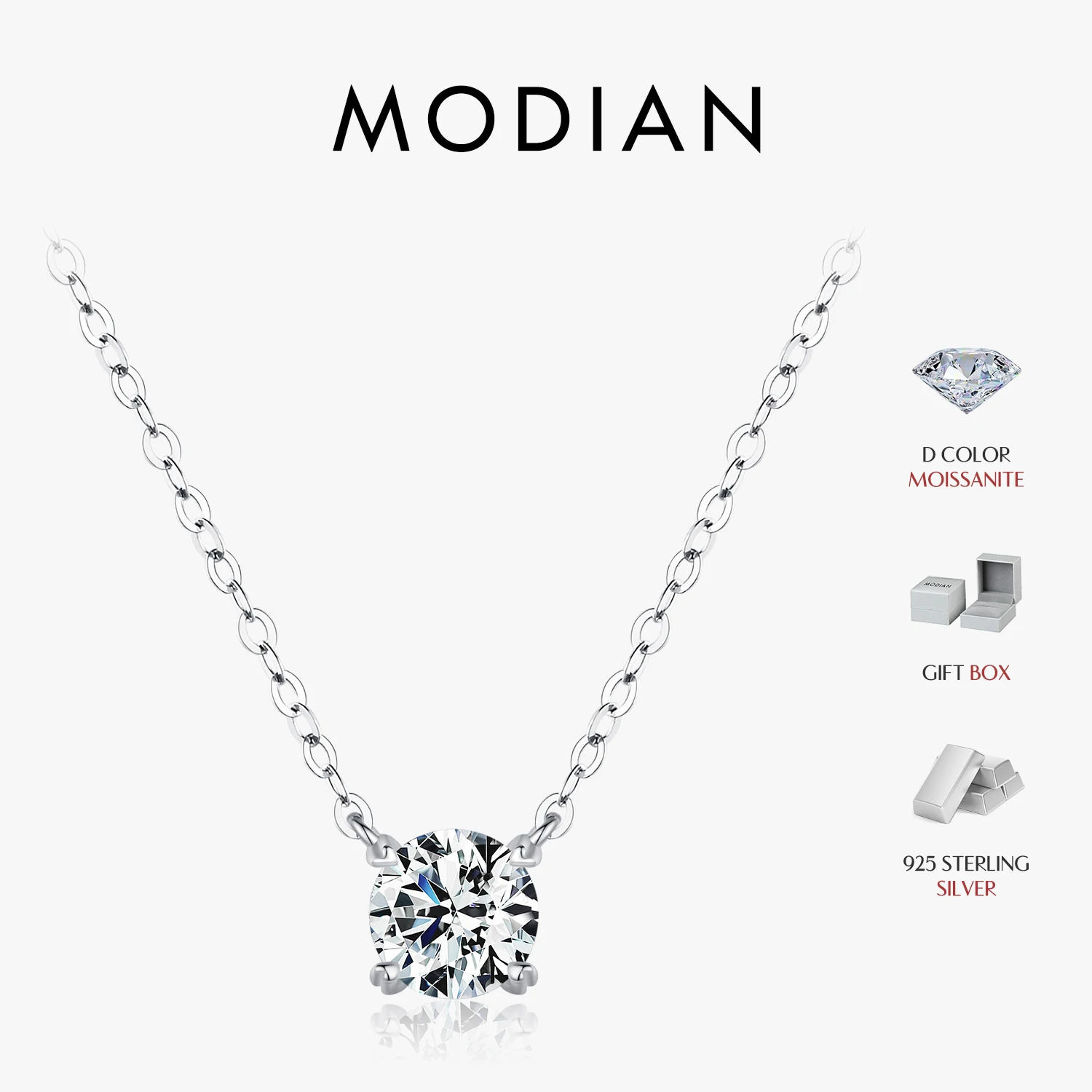 MODIAN 여성용 모이사나이트 펜던트 목걸이, D 컬러 0.8CT 랩 다이아몬드, 결혼 약혼 925 스털링 실버 파인 주얼리 선물 