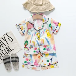 Children Pajamas Sets Kids Short Sleeve Cute Cartoon Print Sleepwear Breathable Home Clothes Boys Girls Clothing Suits