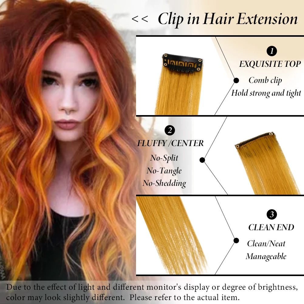 Synthetic 10 Pcs Straight Hair Extensions Clip in Hairpieces 22 Inch Hightlight Colorful Hair for Women Party Cosplay Gifts