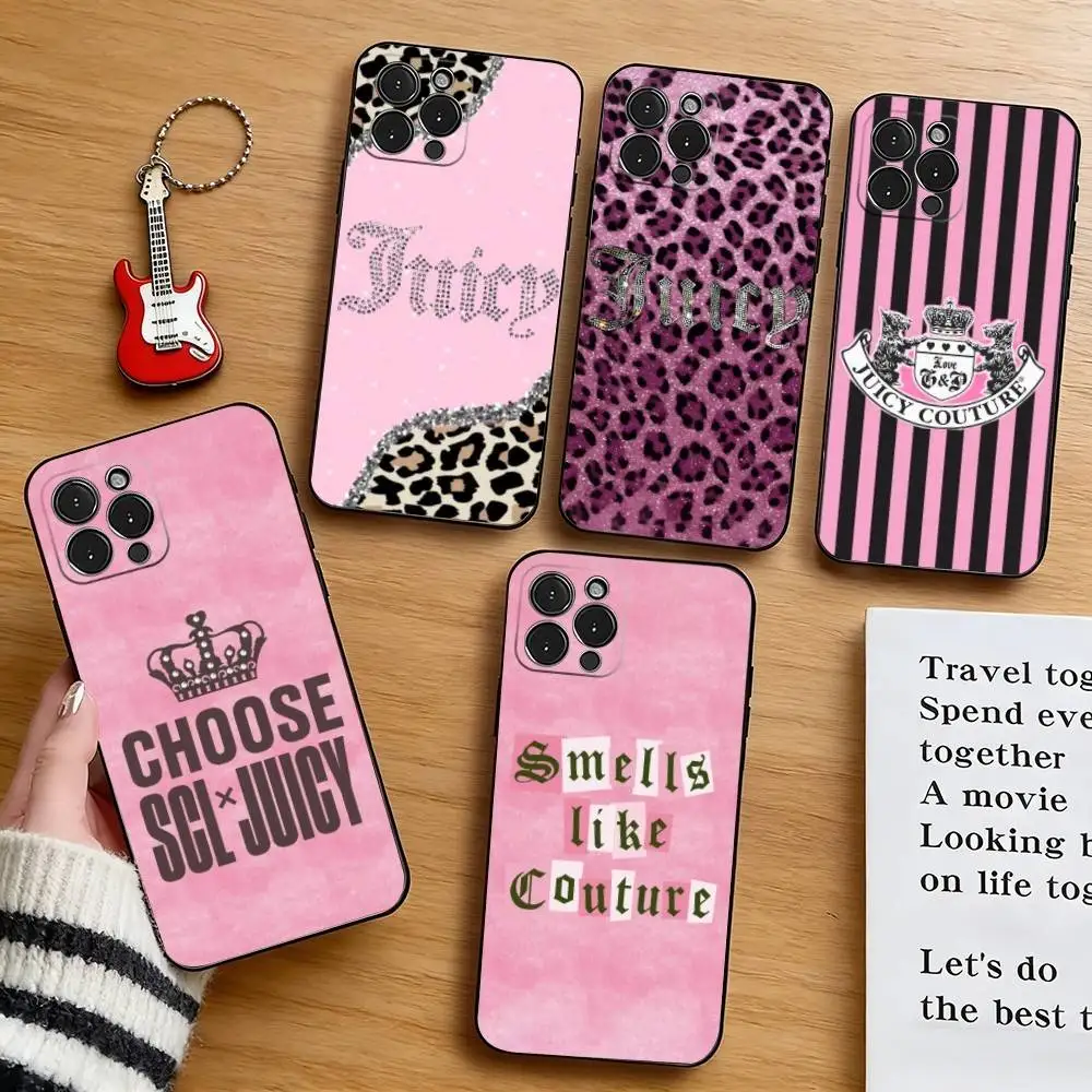 Funda de Teléfono J-Juicy C-Couture con Estampado de Leopardo para iPhone 17, 16, 15, 14, 13, 12, 11 Plus, Pro Max, Otros, Cubierta Negra Suave