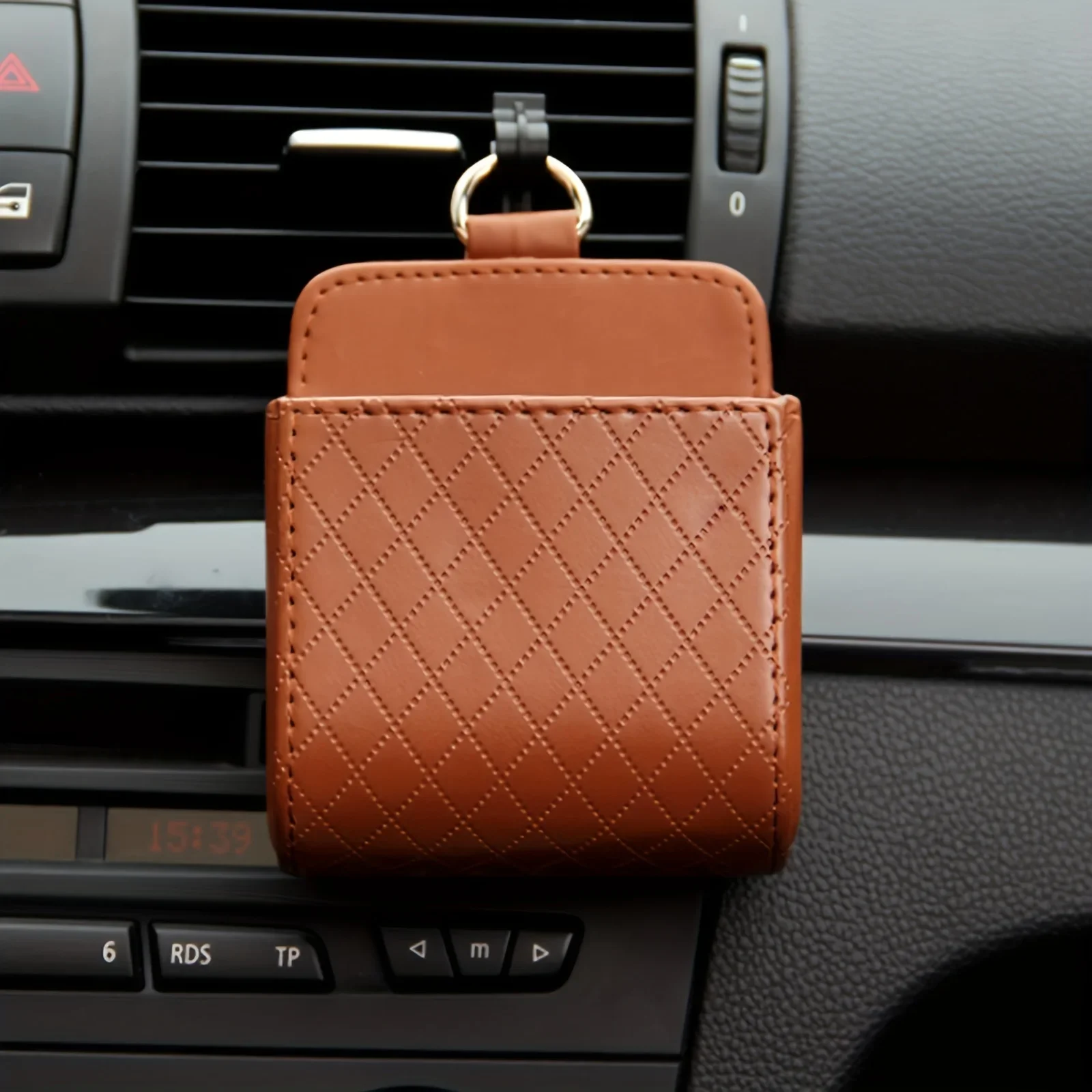 Compact Car Air Vent Organizer Pouch with Hook Hanging Leather Neat Tidy Storage Box Glasses Smartphone Case Container Auto Interior Styling Accessories