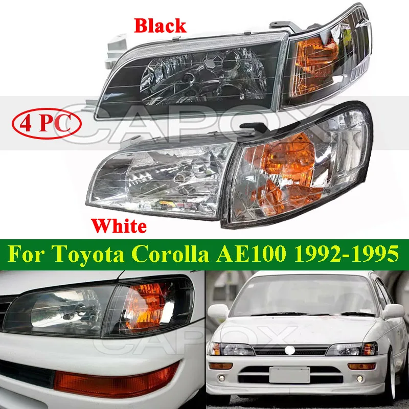

CAPQX 4PC Front Bumper Head Light Lamp For Toyota Corolla AE100 E100 AE101 1992-1995 Headlight Front Turn Corner Light Lamp