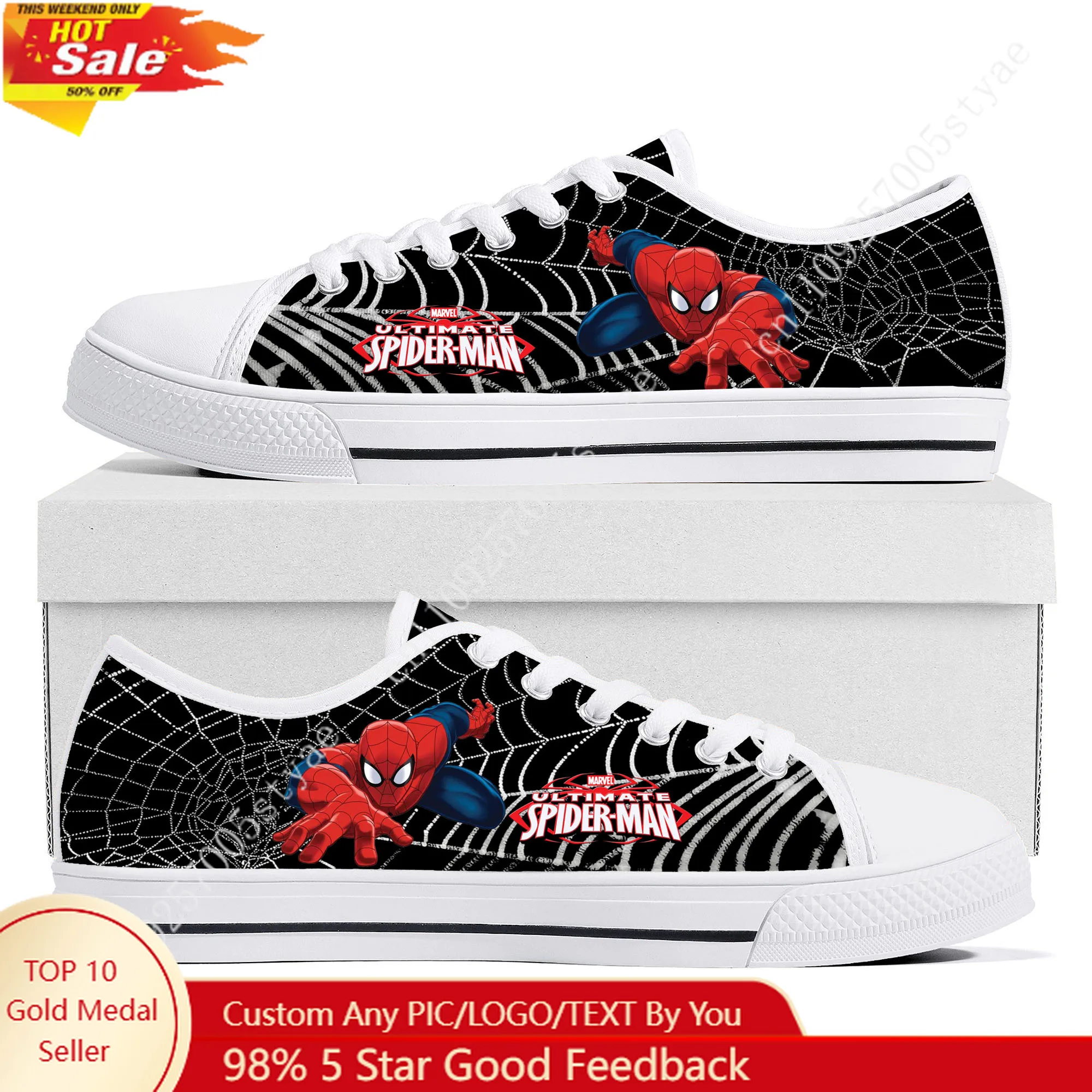 

Marvel Spider-Man Avengers Low Top Lightweight Flat Sneakers Mens Womens Canvas Casual Custom Shoes