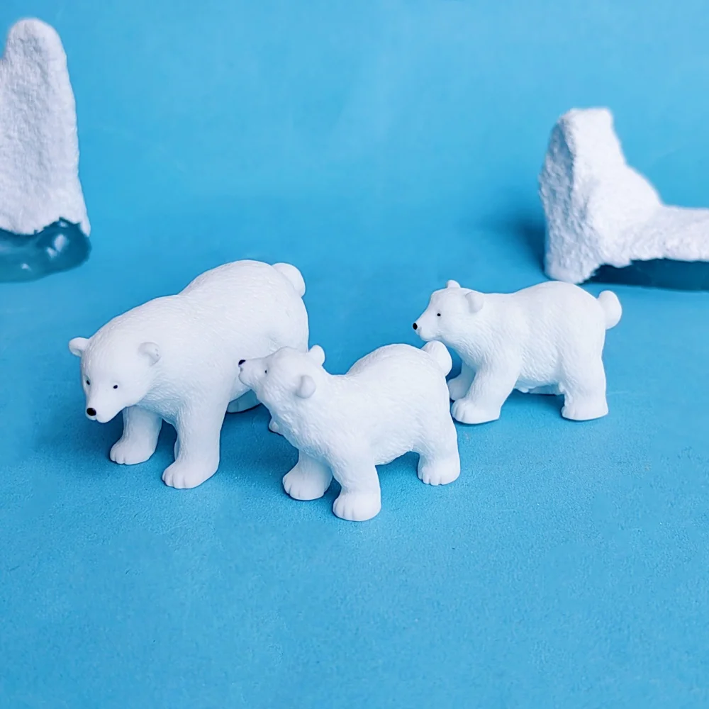 4pc Polar Bear Family Set Animal Gift Decoration Resin Craft Miniature Figure Tiny For Bonsai Microlandscape Fairy Garden Decor