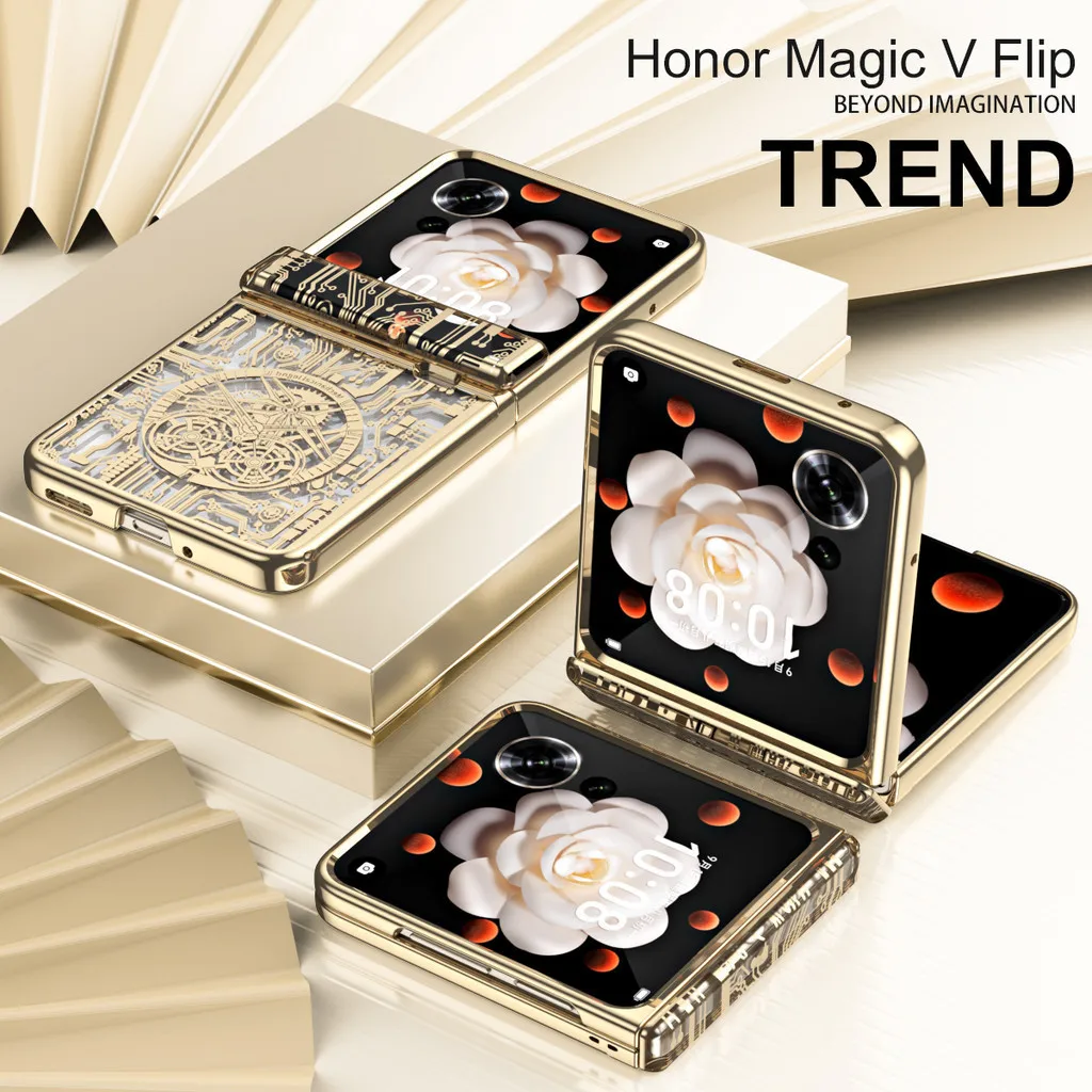 Mechanical Legend Circuit Board Pattern Electroplated Case For Honor Magic V Flip Hinge Protective Cover