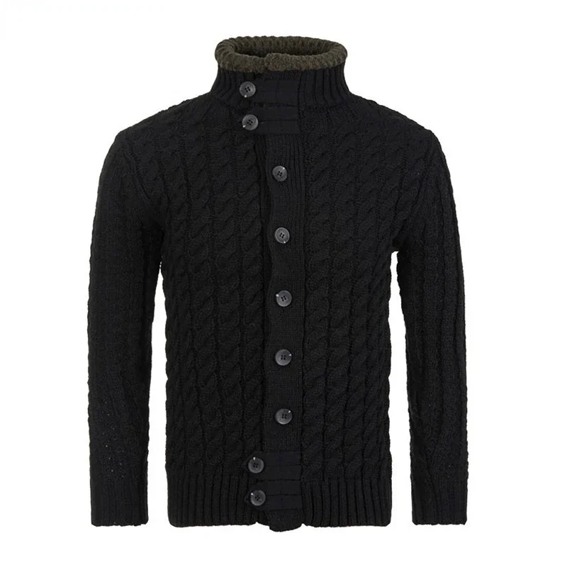 Plus Size Men Sweater Cardigan Jacket Knitted Casual Coat Patchwork Stand Collar Warm Thick Warm Outwear Knitwear