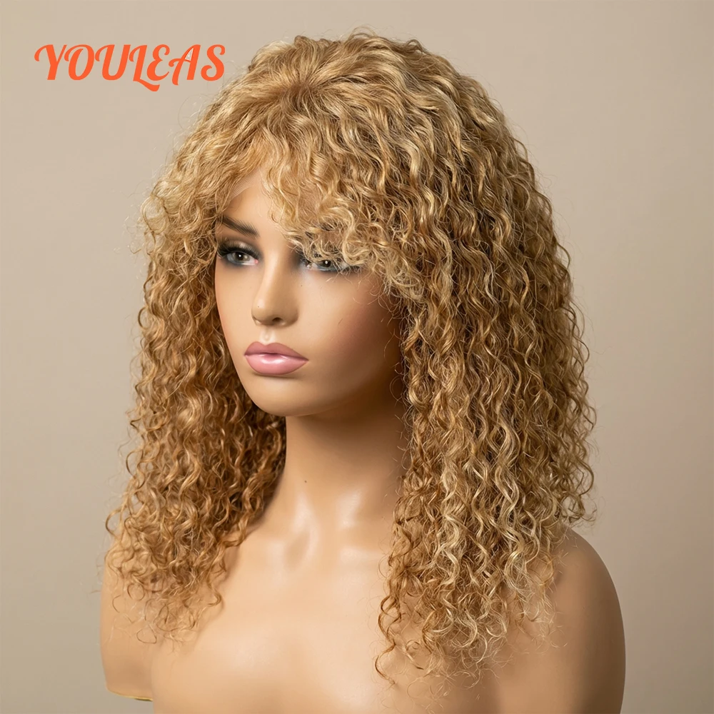 

Honey Blonde 30/27 Color 4x4 Short Curly Bob Lace Closure Glueless Wig Human Hair Pre Bleached Knots Woman Wigs With Bangs