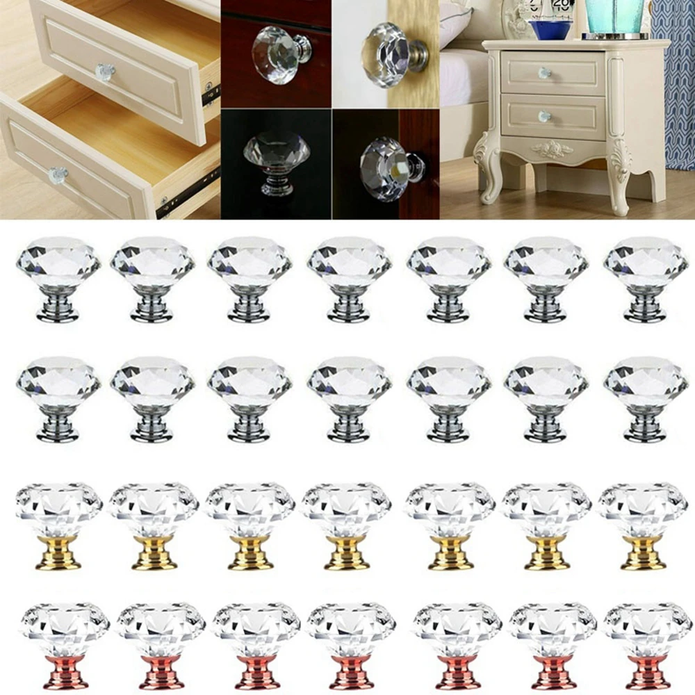 5 Pcs European Style Glass Diamond Shape Crystal for Drawer Cabinet Knobs Drawer Knobs Door Handle Pulls Handles