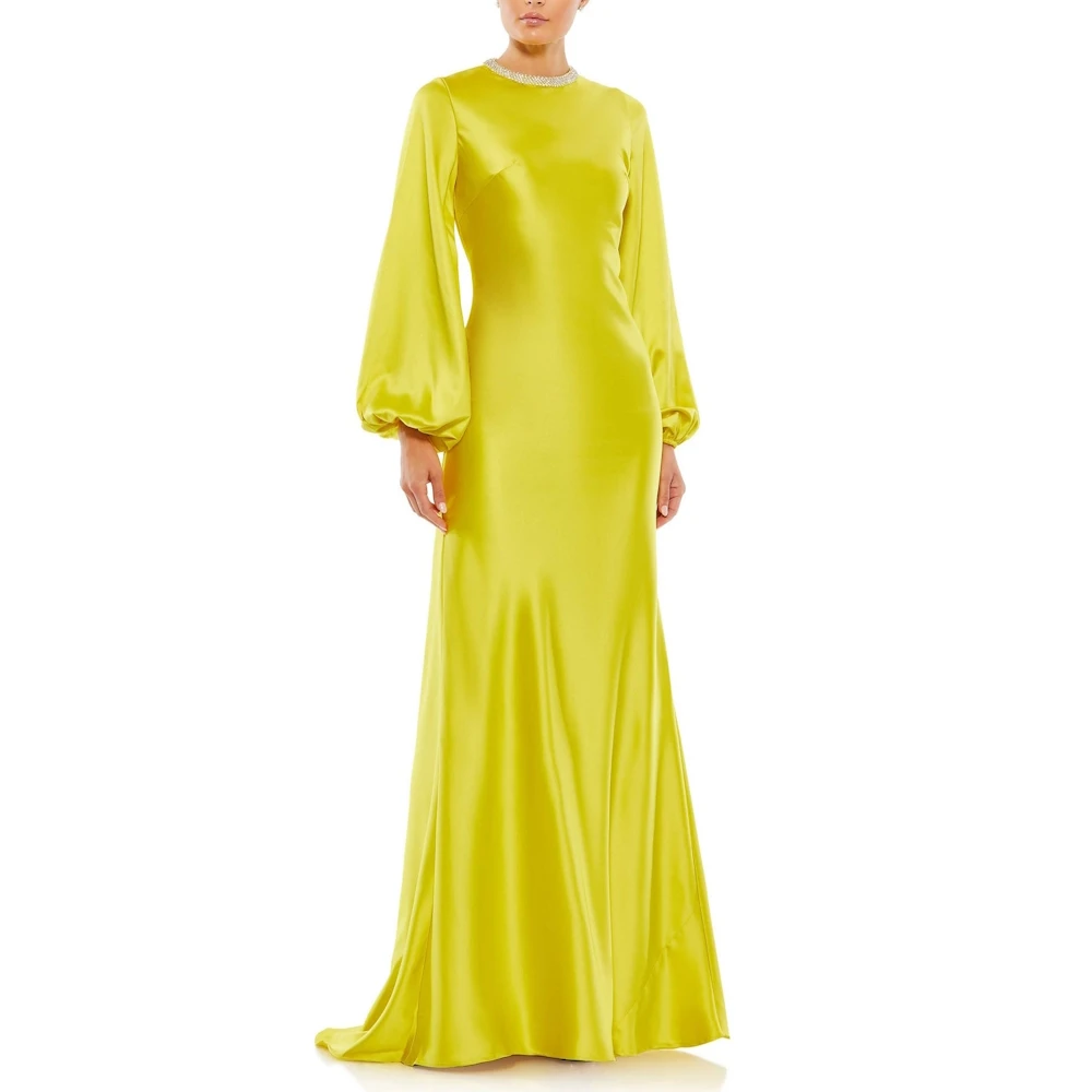 

ROSELLA Luxury Yellow O Neck Formal Occasion Gown Flare Sleeves Autumn Gala Dresses Floor Length Mermaid Haute Couture Dress